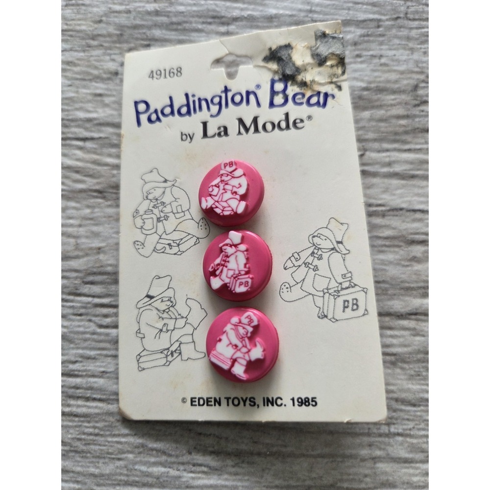 Paddington Bear La Mode Vintage Buttons 1985 Eden Toys Red Lot of 3 NEW Rare‎